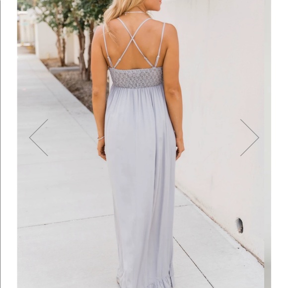 Dusty Blue Lace Maxi Dress - Picture 4 of 4